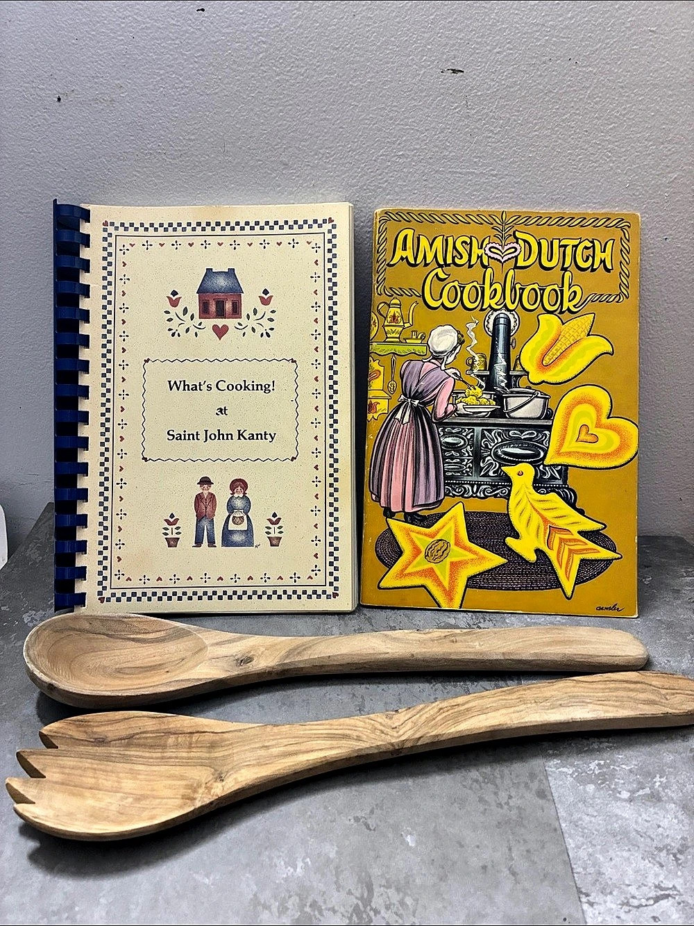 Amish Dutch Cookbook Set with Wooden Spoons